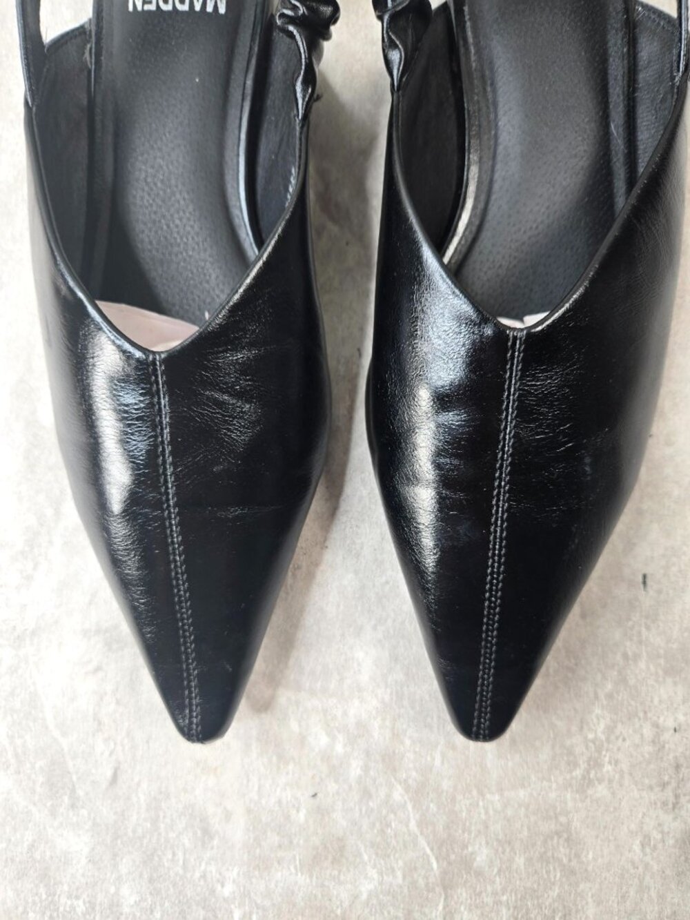 Madden NYC Pointed Toe Slingback Flats 7.5 Black Faux Leather Sleek Ballet Shoes - Picture 3 of 11